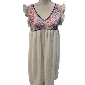 Boho V-Neck Sleeveless Babydoll Dress With Ruffled Shoulders Women's Size Small